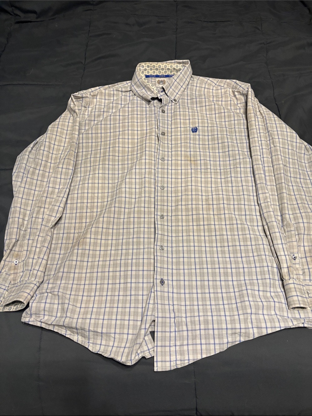 Cinch Men's Cream and Blue Plaid Button-Down Shirt